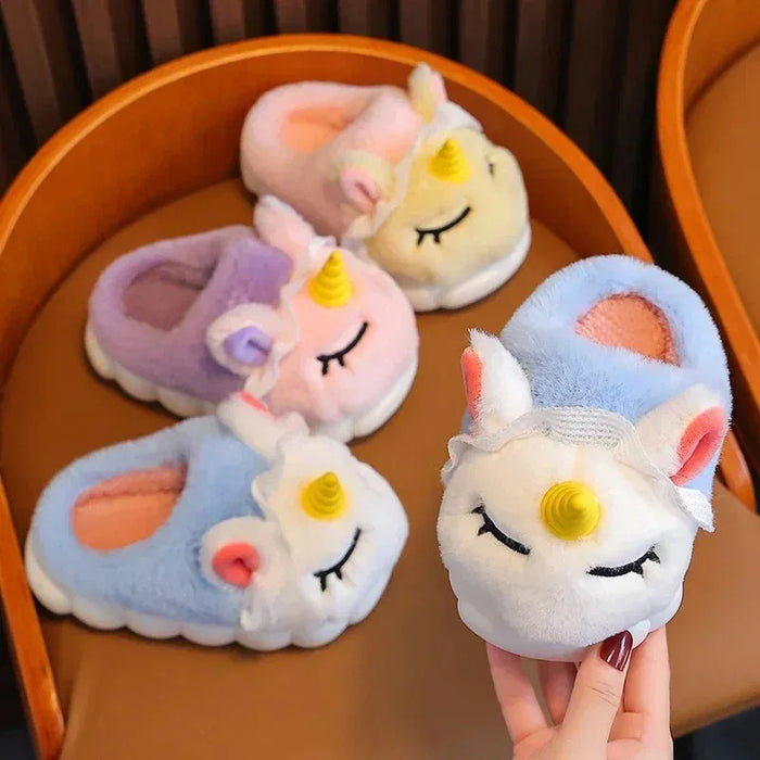 New Winter Kids Plush Slippers Cartoon Unicorn Children's Indoor Slides Non-Slip Soft Mule Girls Boys Warm House Cotton Shoes