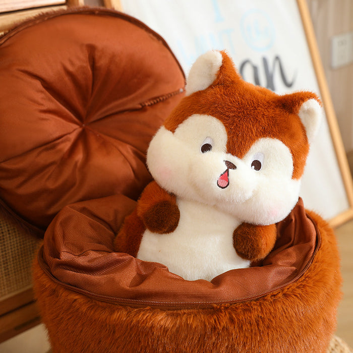 Cute Squirrel Plush Toy Hiding in Pinecon