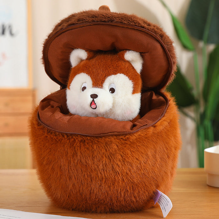 Cute Squirrel Plush Toy Hiding in Pinecon