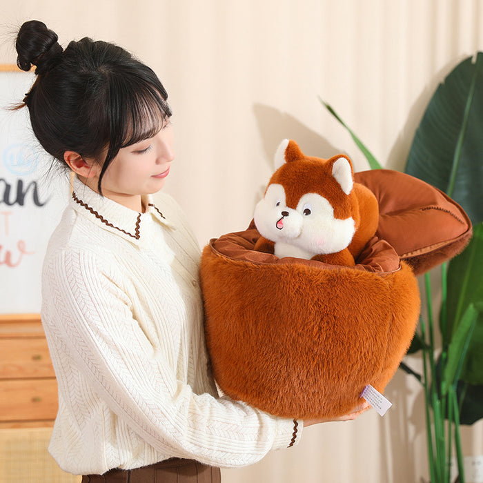 Cute Squirrel Plush Toy Hiding in Pinecon