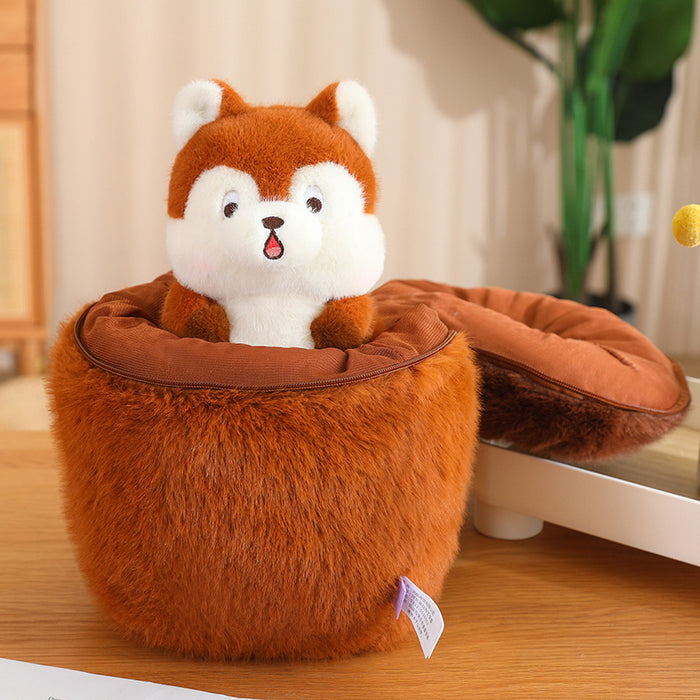 Cute Squirrel Plush Toy Hiding in Pinecon