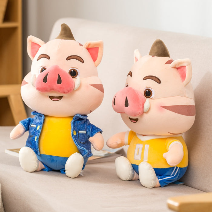 Cute and Handsome Wild Boar Plush Toy in Clothes