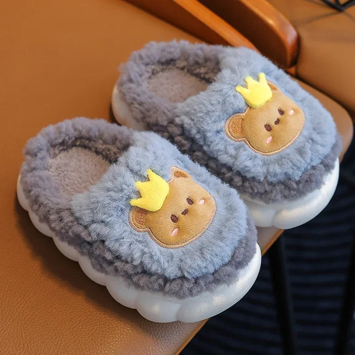 2024 New Winter Cute Rabbit Bear Cotton Flip Flops Children's Plush Slippers For Girls Boys Home Indoor Fluffy Mule Kids Shoes