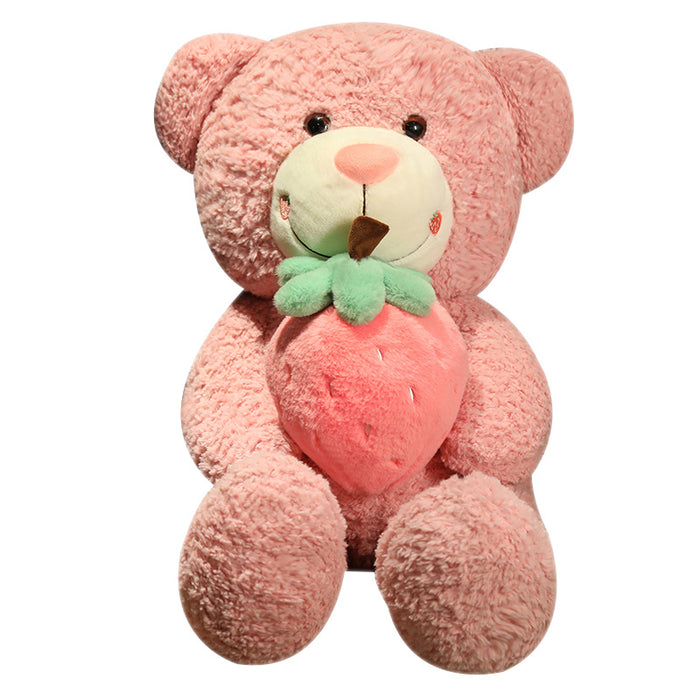 Cute Multicolored Plush Toy Holding a Strawberry