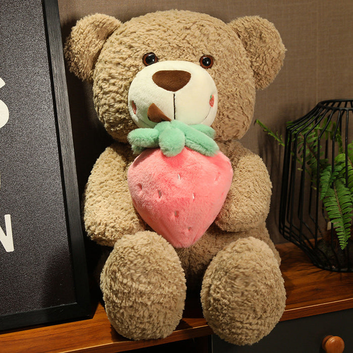 Cute Multicolored Plush Toy Holding a Strawberry