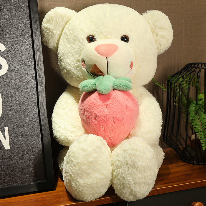 Cute Multicolored Plush Toy Holding a Strawberry