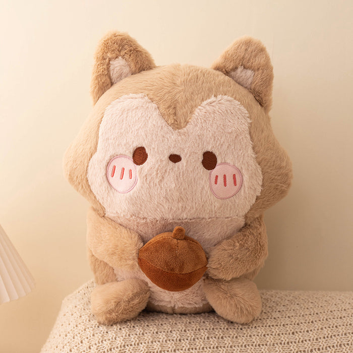 Cute Cartoon Squirrel Plush Toy Holding Pinecone