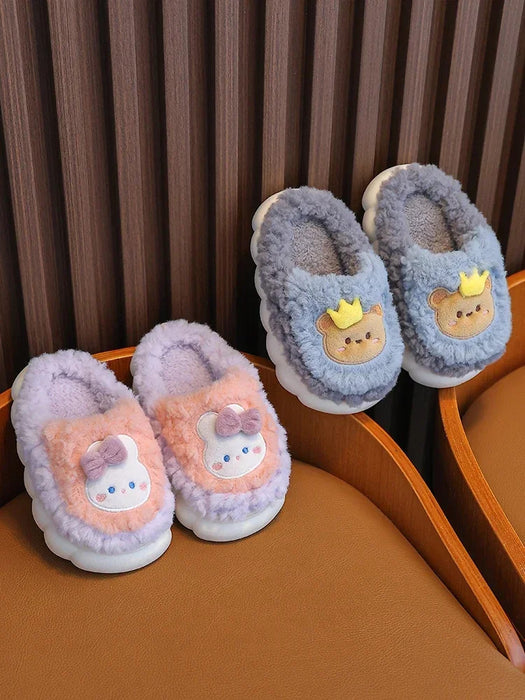 2024 New Winter Cute Rabbit Bear Cotton Flip Flops Children's Plush Slippers For Girls Boys Home Indoor Fluffy Mule Kids Shoes