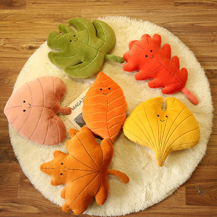 Adorable Plush Pillow with Assorted Soft Tree Leaves