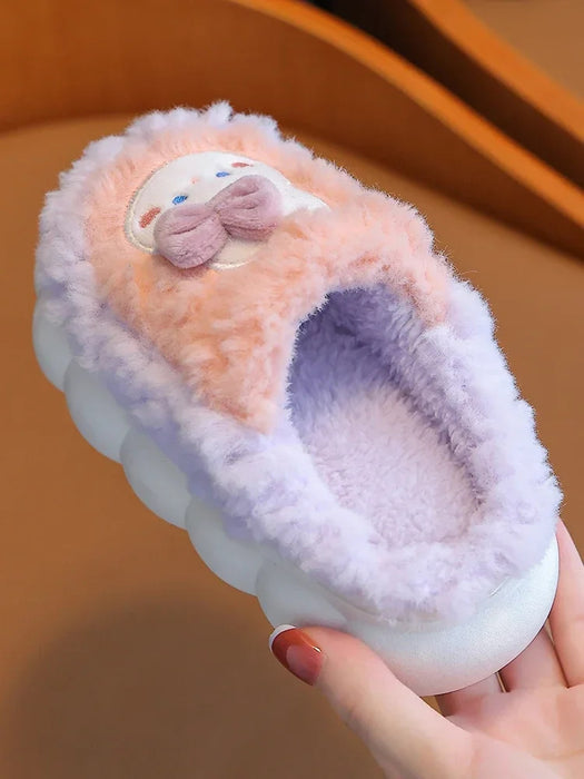 2024 New Winter Cute Rabbit Bear Cotton Flip Flops Children's Plush Slippers For Girls Boys Home Indoor Fluffy Mule Kids Shoes