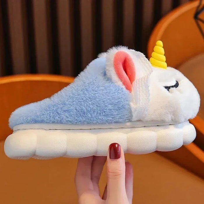 New Winter Kids Plush Slippers Cartoon Unicorn Children's Indoor Slides Non-Slip Soft Mule Girls Boys Warm House Cotton Shoes