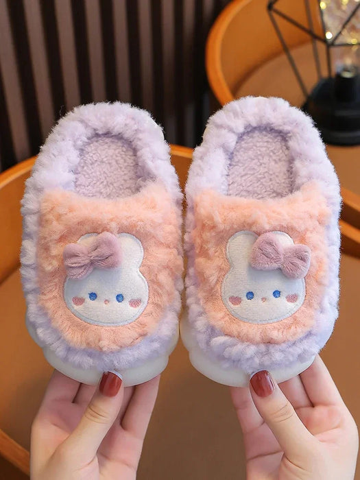 2024 New Winter Cute Rabbit Bear Cotton Flip Flops Children's Plush Slippers For Girls Boys Home Indoor Fluffy Mule Kids Shoes