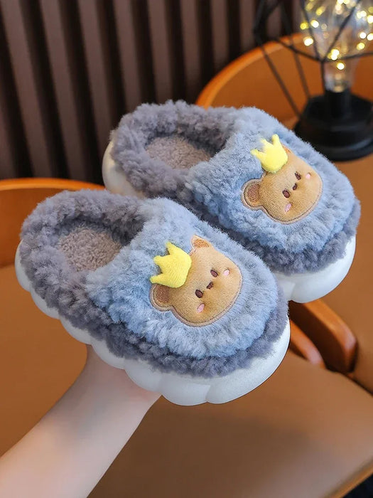 2024 New Winter Cute Rabbit Bear Cotton Flip Flops Children's Plush Slippers For Girls Boys Home Indoor Fluffy Mule Kids Shoes