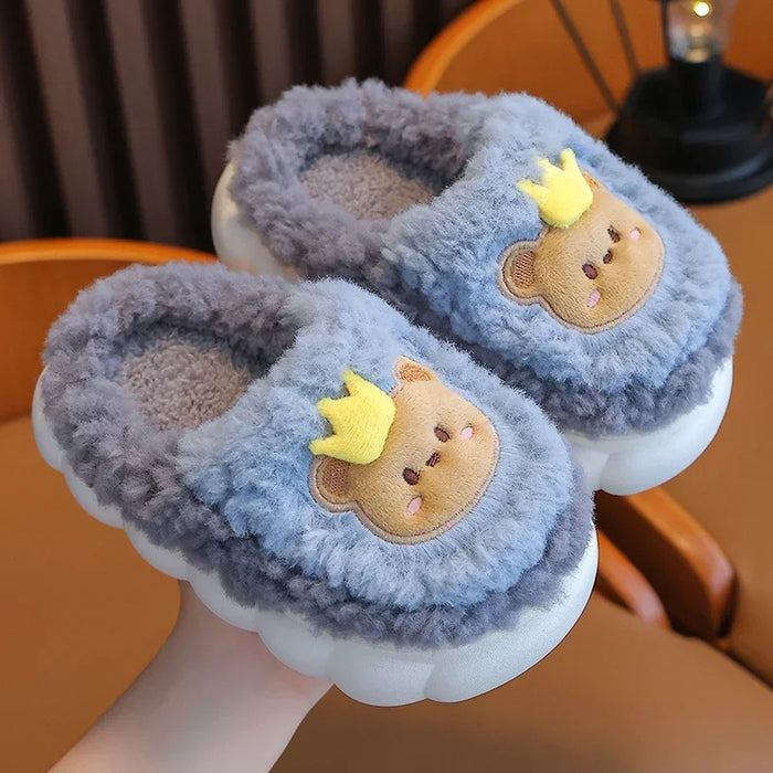 2024 New Winter Cute Rabbit Bear Cotton Flip Flops Children's Plush Slippers For Girls Boys Home Indoor Fluffy Mule Kids Shoes