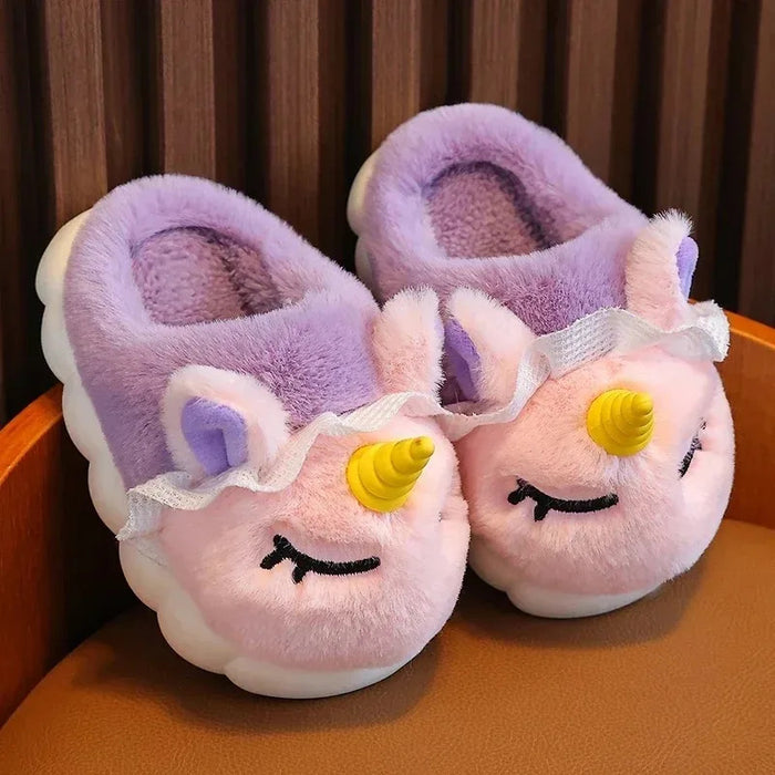 New Winter Kids Plush Slippers Cartoon Unicorn Children's Indoor Slides Non-Slip Soft Mule Girls Boys Warm House Cotton Shoes