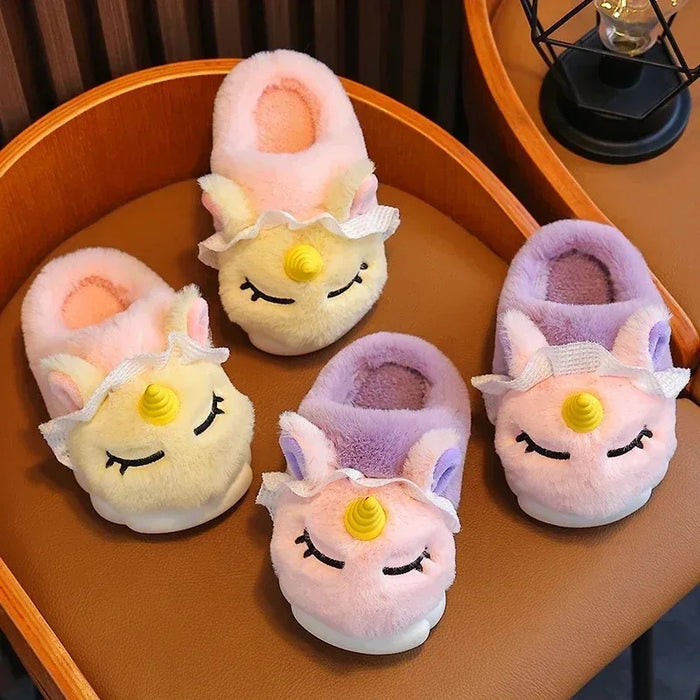 New Winter Kids Plush Slippers Cartoon Unicorn Children's Indoor Slides Non-Slip Soft Mule Girls Boys Warm House Cotton Shoes