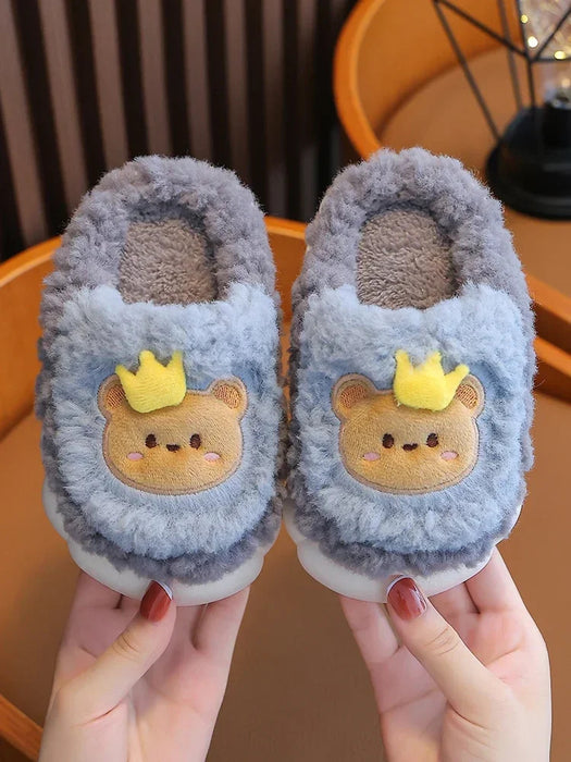 2024 New Winter Cute Rabbit Bear Cotton Flip Flops Children's Plush Slippers For Girls Boys Home Indoor Fluffy Mule Kids Shoes