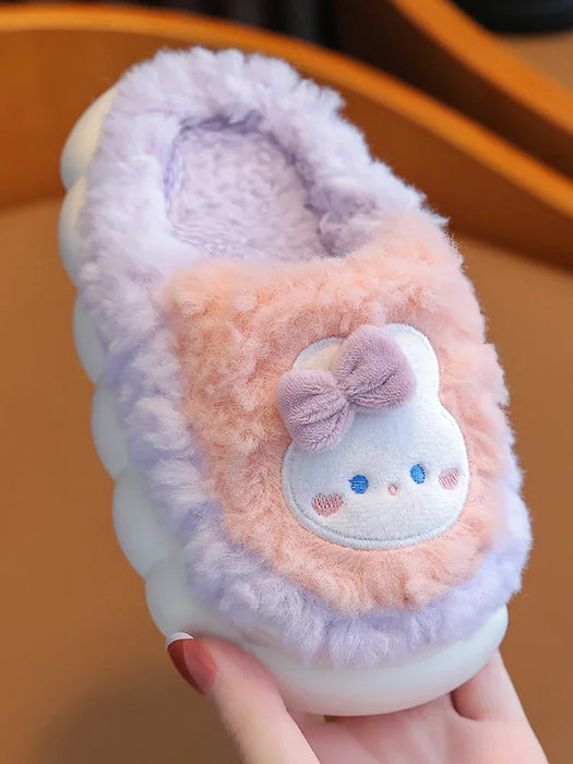 2024 New Winter Cute Rabbit Bear Cotton Flip Flops Children's Plush Slippers For Girls Boys Home Indoor Fluffy Mule Kids Shoes