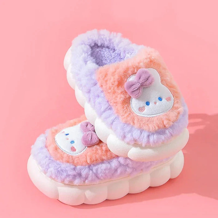 2024 New Winter Cute Rabbit Bear Cotton Flip Flops Children's Plush Slippers For Girls Boys Home Indoor Fluffy Mule Kids Shoes