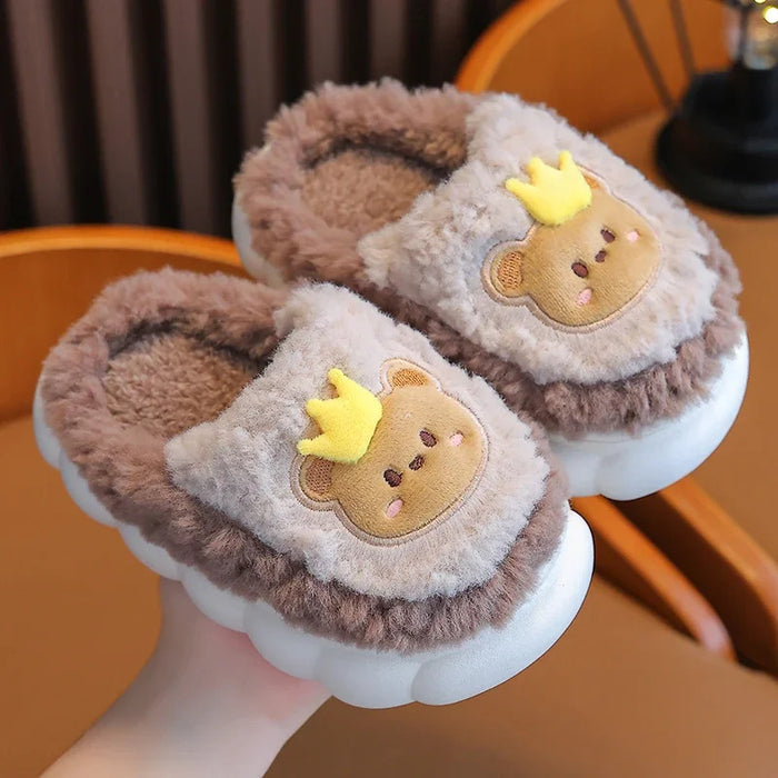 2024 New Winter Cute Rabbit Bear Cotton Flip Flops Children's Plush Slippers For Girls Boys Home Indoor Fluffy Mule Kids Shoes