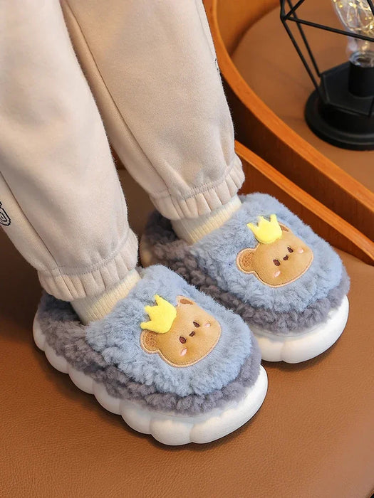 2024 New Winter Cute Rabbit Bear Cotton Flip Flops Children's Plush Slippers For Girls Boys Home Indoor Fluffy Mule Kids Shoes